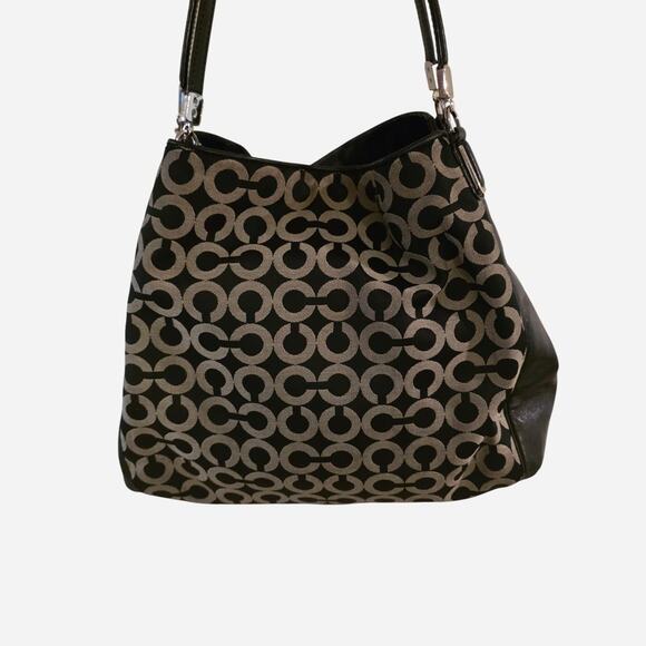 Coach Women's Black Circle Pattern Leather Hobo Bag - Picture 2 of 6